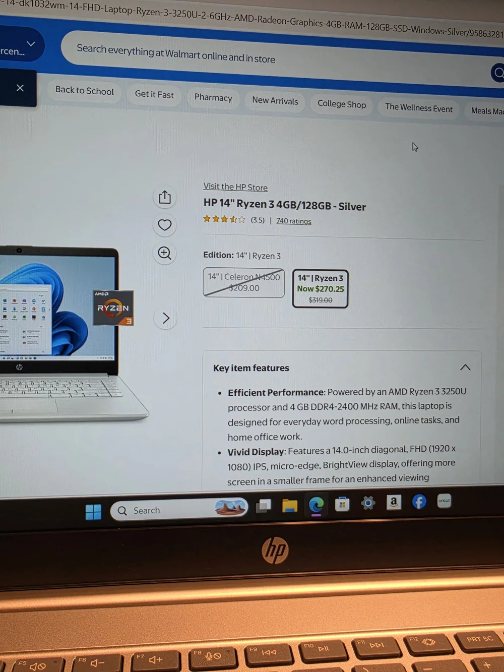 HP Silver and Black Display Laptop with Backlit Keyboard